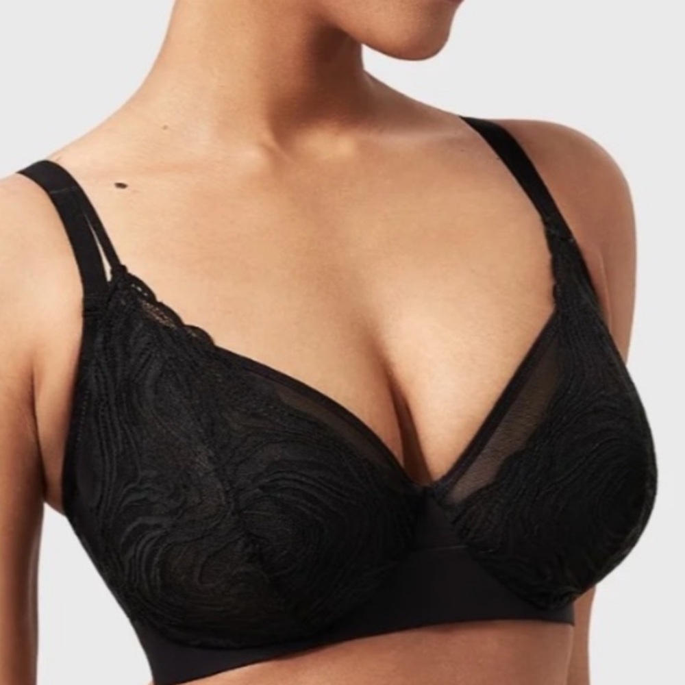 BOGO Sheer Black Lace Bra Cardi B Rec) Unlined Non-Padded Lace Underwire Bra 38D